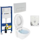 GEBERIT Duofix Vorwandelement Basic + Wand Tiefspül WC LIFE SPÜLRANDLOS + WC-Sitz + Betätigungsplatte DELTA51