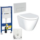 GEBERIT Duofix Vorwandelement Basic + Wand Tiefspül WC MODERN LIFE SPÜLRANDLOS + WC-Sitz + Betätigungsplatte DELTA51