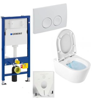 GEBERIT Duofix Vorwandelement Basic + Wand Tiefspül WC URBAN SPÜLRANDLOS + WC-Sitz + Betätigungsplatte DELTA25