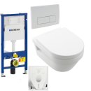 GEBERIT Duofix Vorwandelement Basic + Villeroy & Boch Wand Tiefspül WC NEWO SPÜLRANDLOS + WC-Sitz + Betätigungsplatte DELTA50