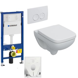 GEBERIT Duofix Vorwandelement Basic + GEBERIT Renova Plan Wand-WC Tiefspüler + WC-Sitz + Betätigungsplatte DELTA25