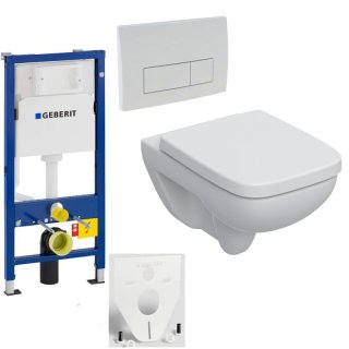 GEBERIT Duofix Vorwandelement Basic + Geberit Renova Plan Wand-WC Tiefspüler + WC-Sitz + Betätigungsplatte DELTA50