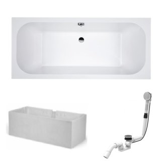 HOESCH Badewanne ELEGANCE | Design Badewanne | mit Mittelablauf | Acryl | 170x75cm | Komplettpaket mit Styroporträger und Ablaufgarnitur