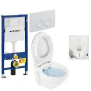 GEBERIT Duofix Vorwandelement Basic + Wand Tiefspül WC LIFE SPÜLRANDLOS + WC-Sitz + Betätigungsplatte DELTA25 mit SoftClose / Absenkautomatik