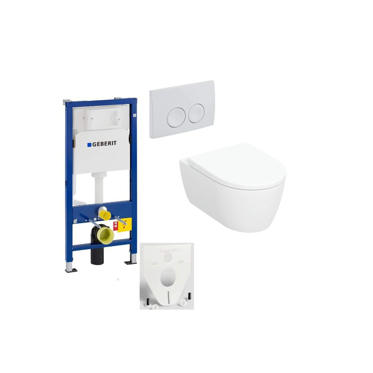 GEBERIT Duofix Vorwandelement Basic + Wand-WC iCon Rimfree + WC-Sitz iCon Rimfree + Betätigungsplatte DELTA21