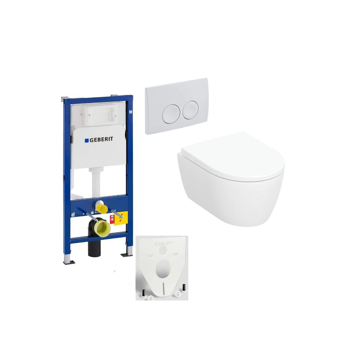 GEBERIT Duofix Vorwandelement Basic + verkürztes Wand-WC iCon Rimfree + WC-Sitz + Betätigungsplatte DELTA21
