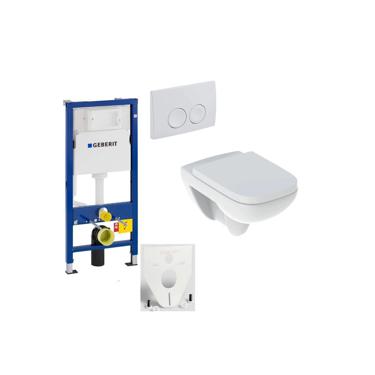 GEBERIT Duofix Vorwandelement Basic + Wand-WC RENOVA PLAN spülrandlos + WC-Sitz Absenkautomatik + Betätigungsplatte DELTA21