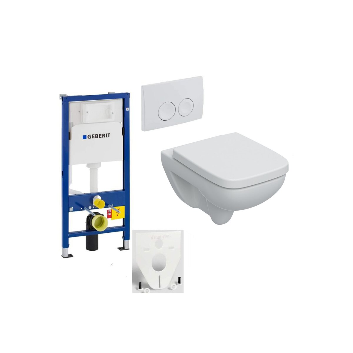 GEBERIT Duofix Vorwandelement Basic + GEBERIT Renova Plan Wand-WC Tiefspüler + WC-Sitz + Betätigungsplatte DELTA25