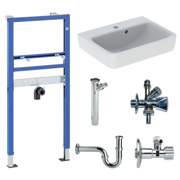 GEBERIT Duofix Vorwandelement Basic + GEBERIT Renova Plan Handwaschbecken 50cm weiß Komplettset