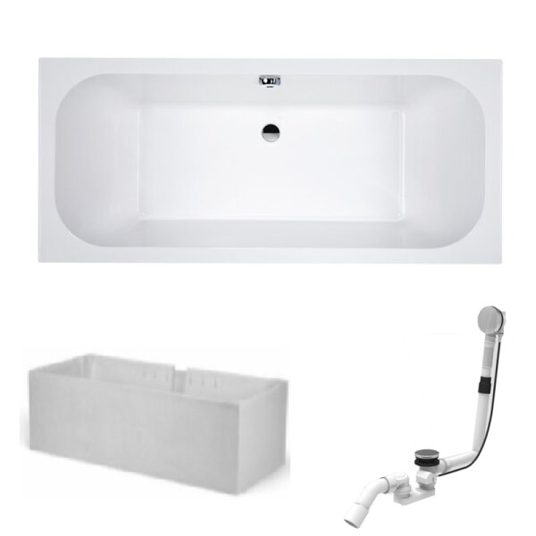 HOESCH Badewanne ELEGANCE mit Mittelablauf Acryl 170x70cm Komplettpaket mit Träger und Ablaufgarnitur
