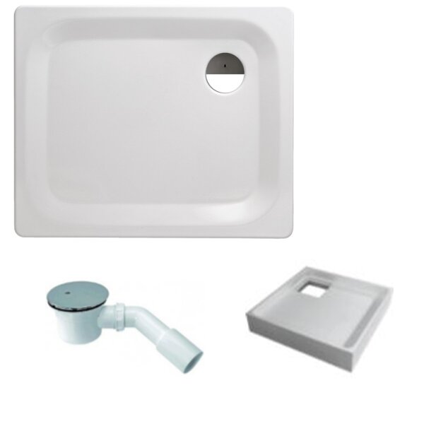 KALDEWEI Stahl Duschwanne weiß 90x90x2,5cm Komplettset inkl. Styropor-Träger und Ablaufgarnitur